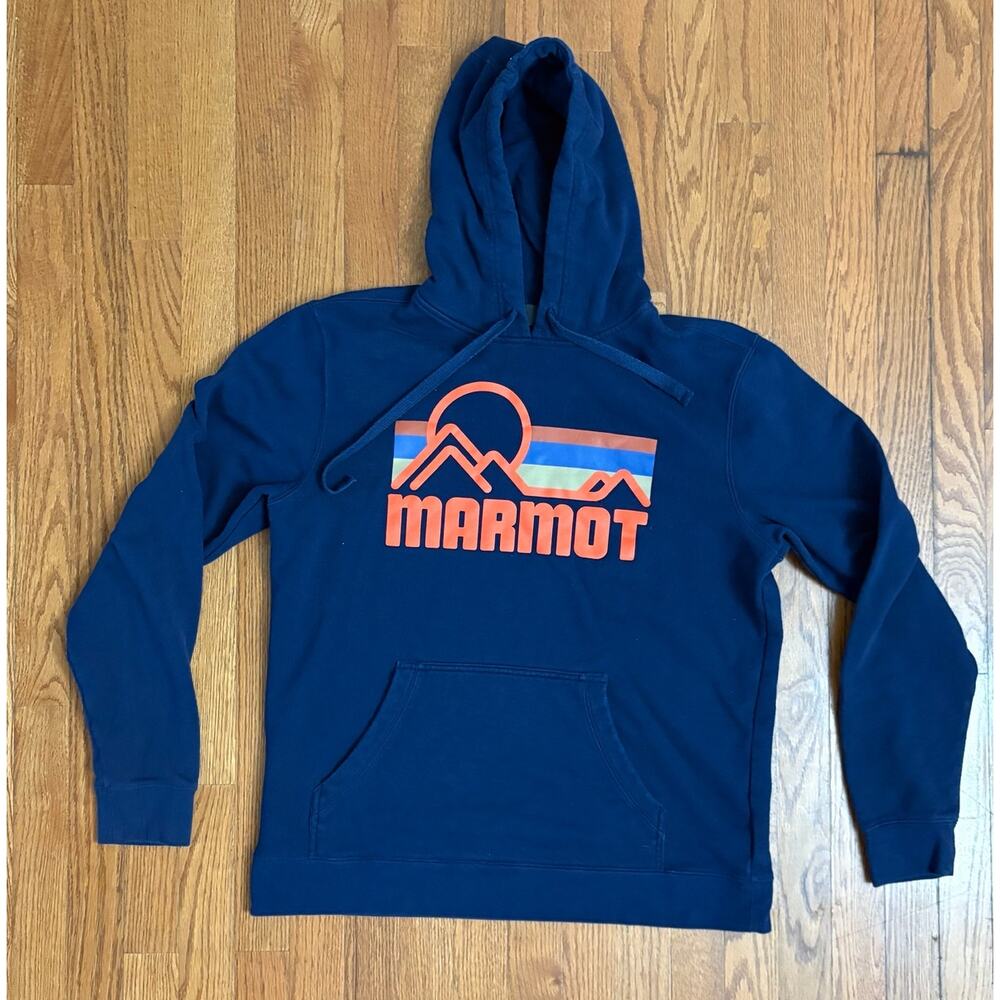 Marmot Blue Orange Men's Large Hoodie Sweatshirt- EUC